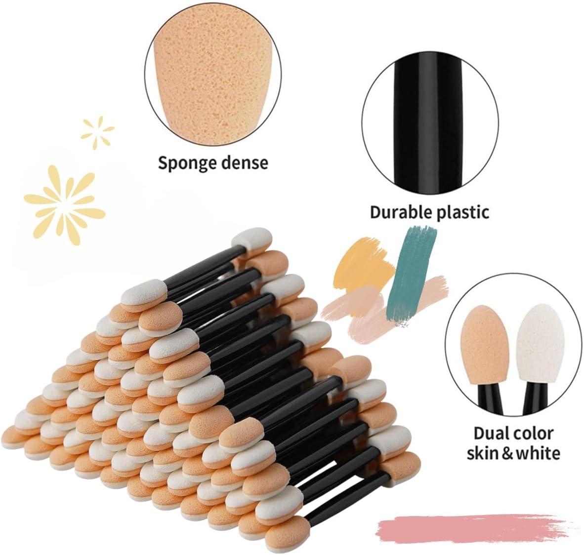 Gewaha Dual Sided Eyeshadow Brush 120Piece Portable Sponge Tipped Oval Makeup Applicator Tools for Eyeshade Popular image number 2