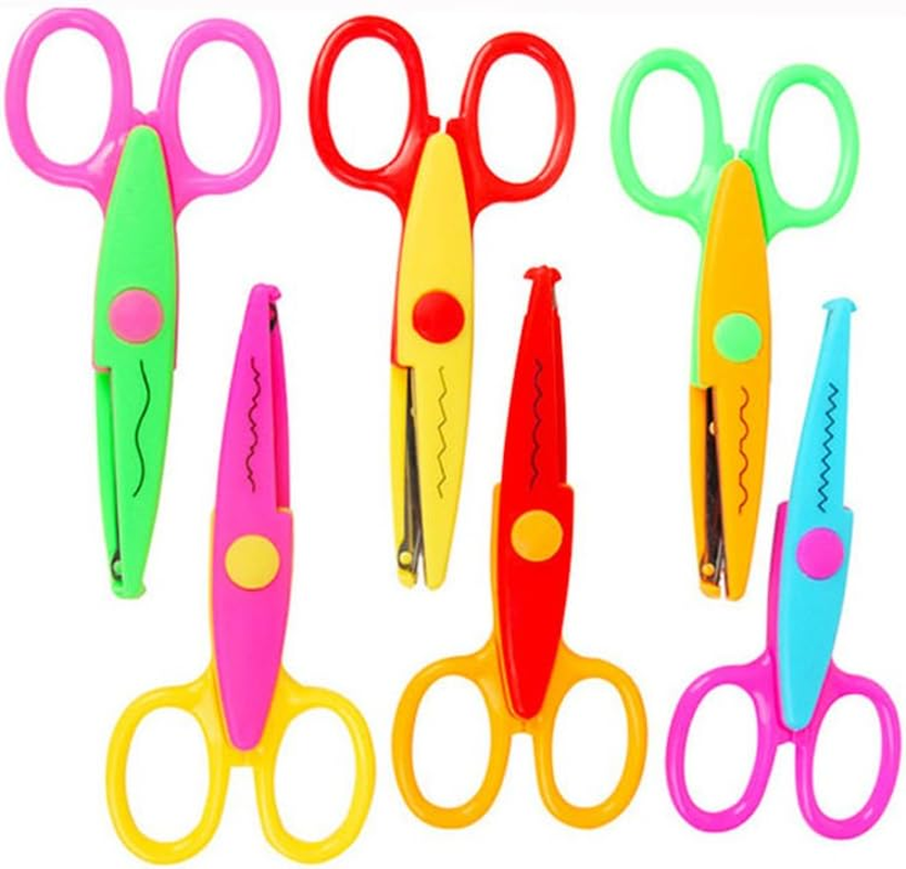 Plastic Kids Design Safety Art Scissors Creative Crafts Scissors Paper Scrapbooking Decorative Wave Lace Edge Cutters Set 6 PCS image number 2
