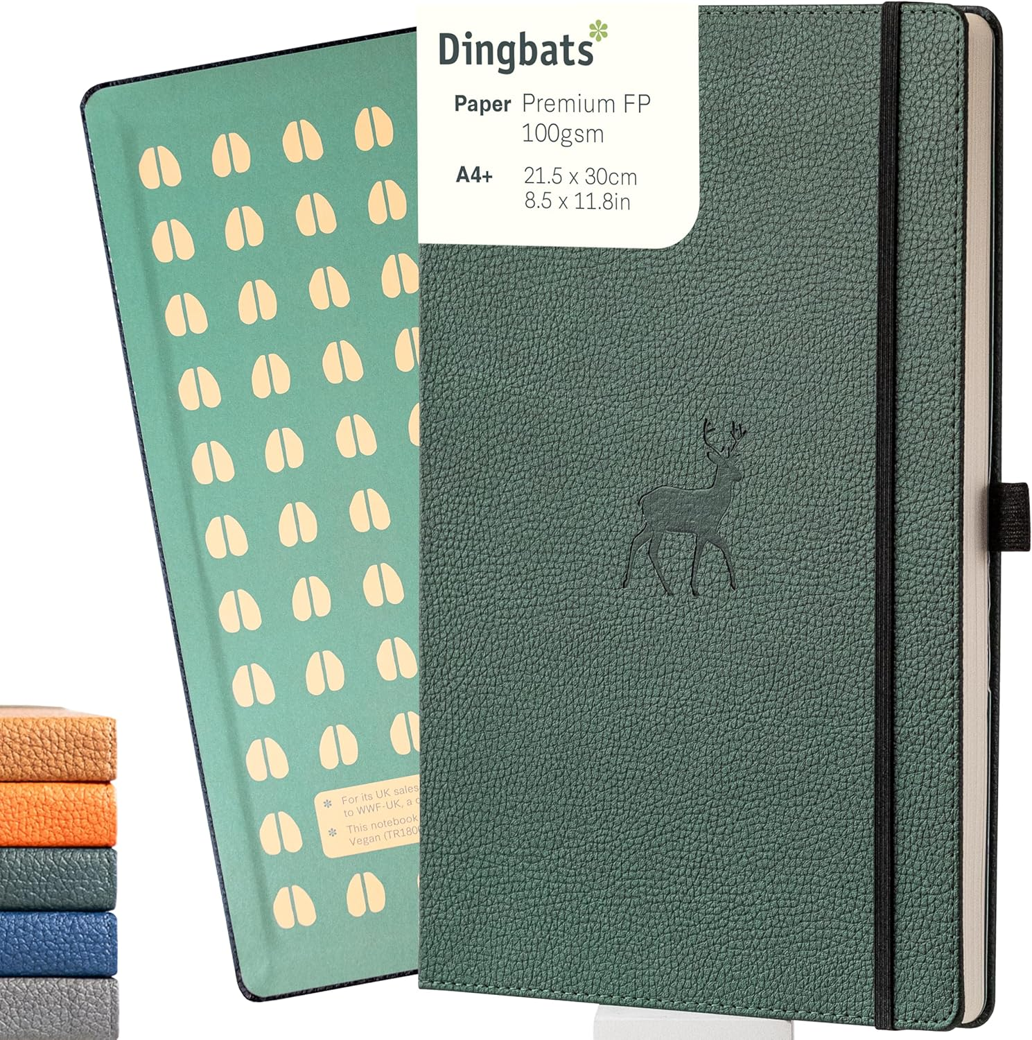 Dingbats* Wildlife Green Deer Notebook A4+ Plain