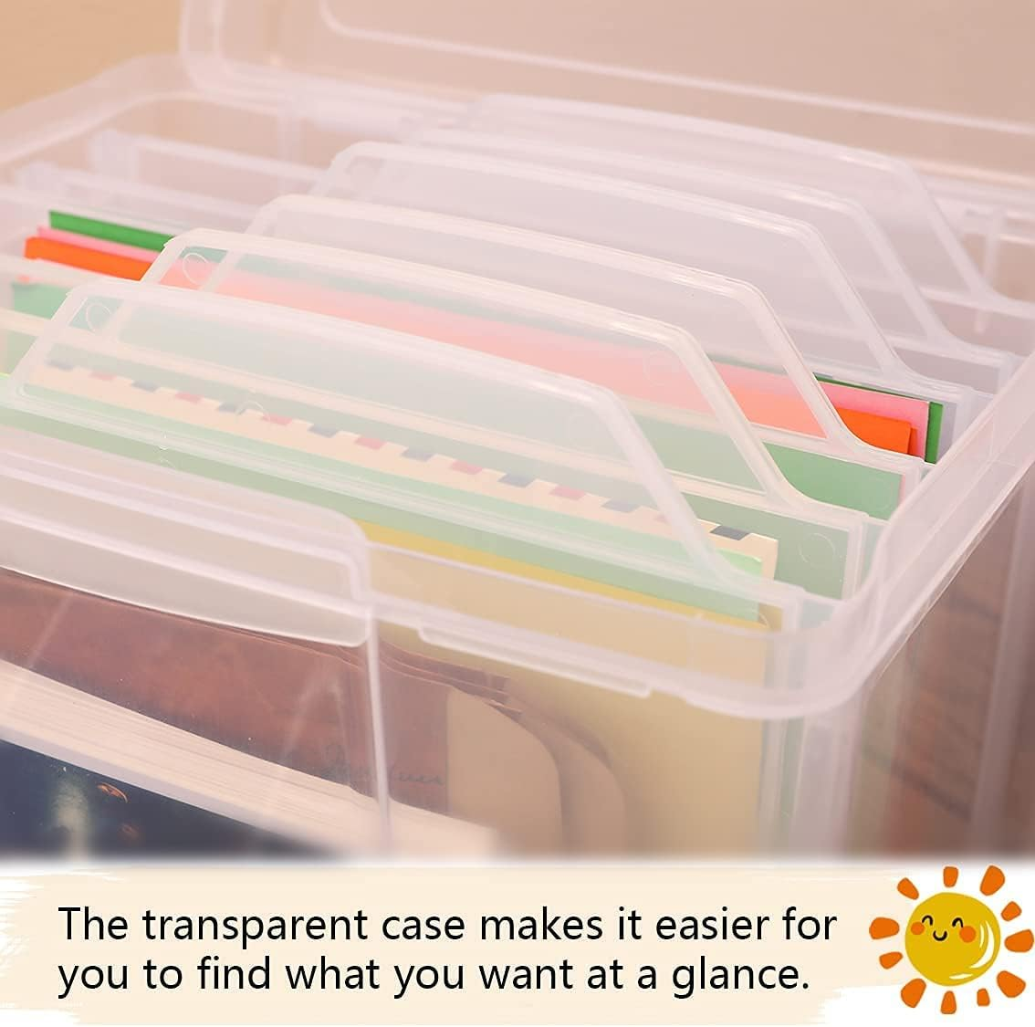 KILONEFE Greeting Card Storage & Organizer Box with 6 Adjustable Dividers for Holiday Birthday Photos, Crafts, Scrapbook, Paper, Stickers, Envelopes and More, Plastic Box of Card (New Version) image number 4