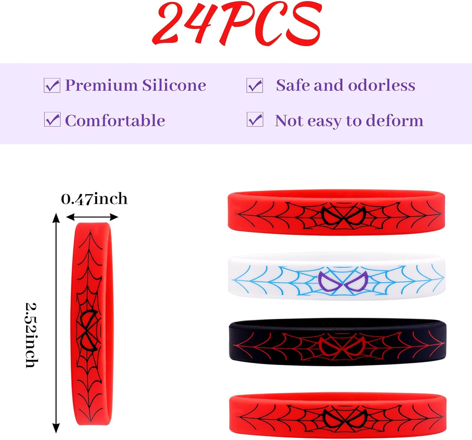 Yisncka 24Pcs Spider Silicone Wristbands Bracelets Hero Spider Party Decorations Supplies for Spider Theme Boys Girl Birthday Party Favors image number 4