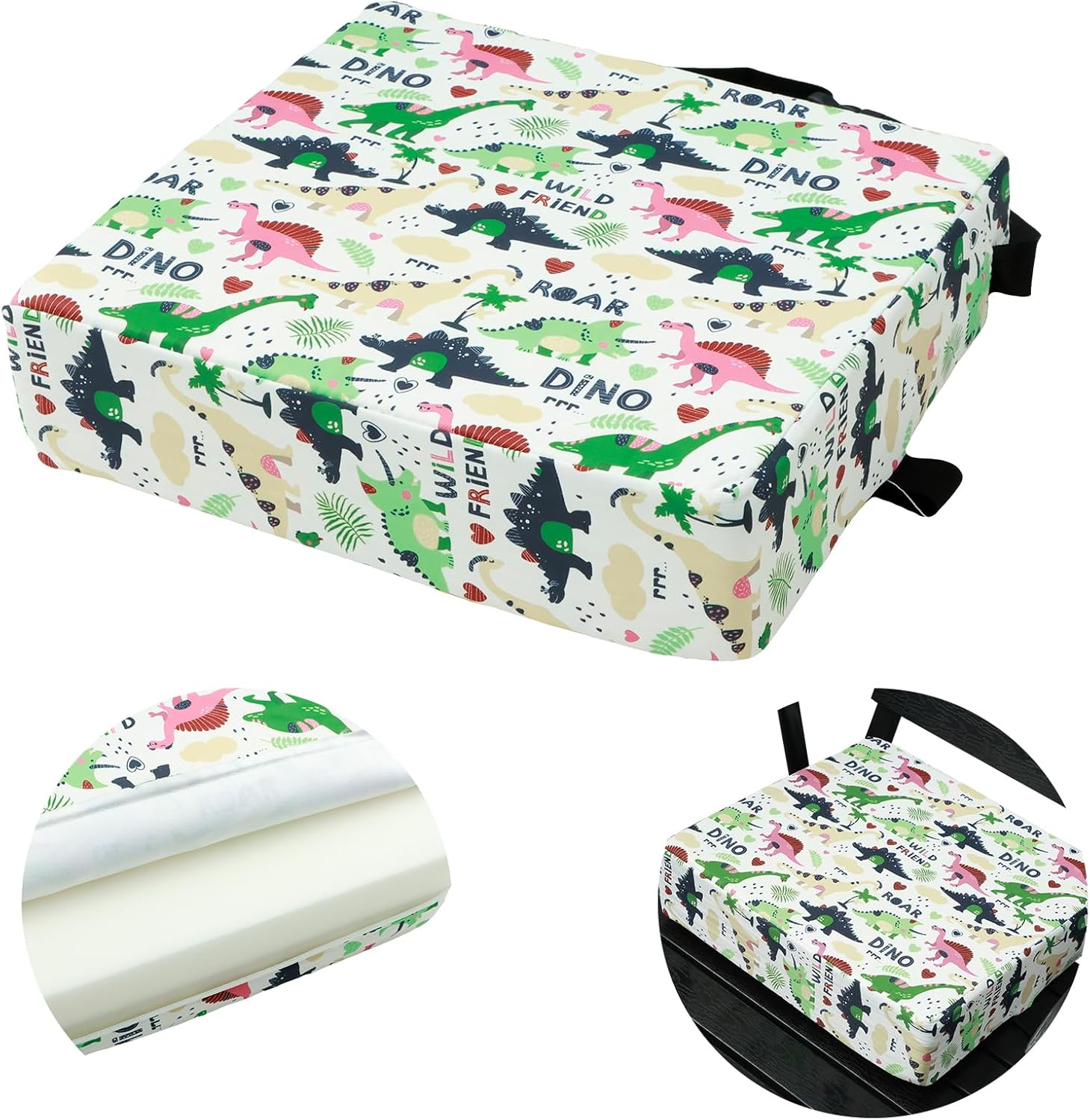 Toddler Booster Seat for Dining Table Non Slip Booster Seat with Adjustable Safety Belt and Fastening Strap Cute Table Booster Seat Lightweight Booster Seat Cushion for Travel Home Toddler