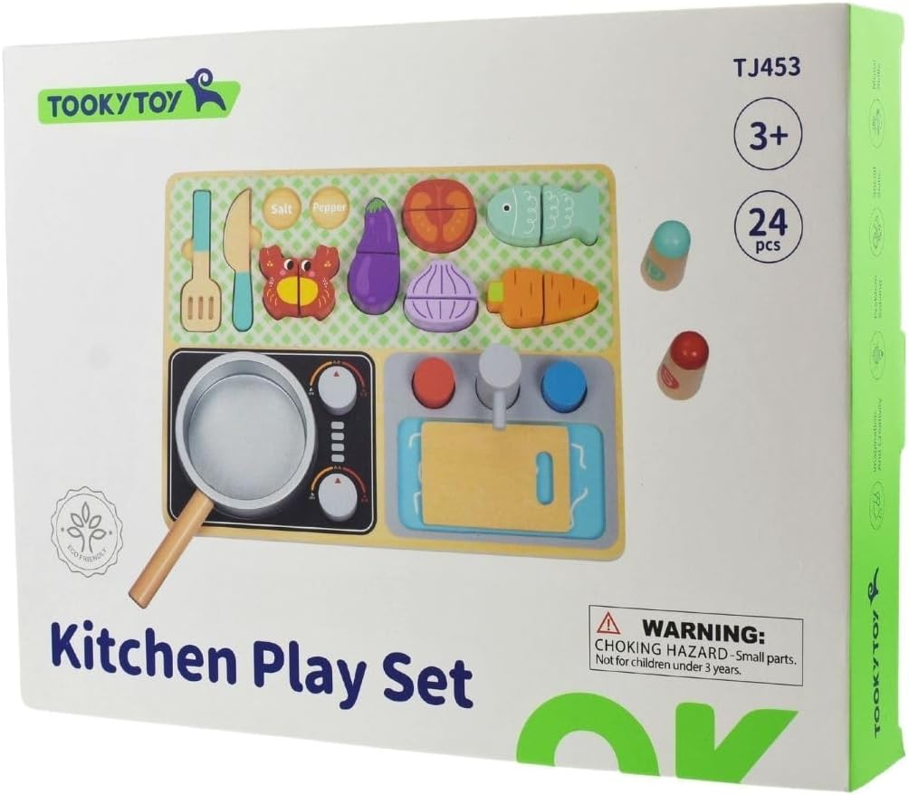 Tooky Toy TJ453 Kitchen Play Set:Quality Pretend Play Wooden Set for Ages 3+