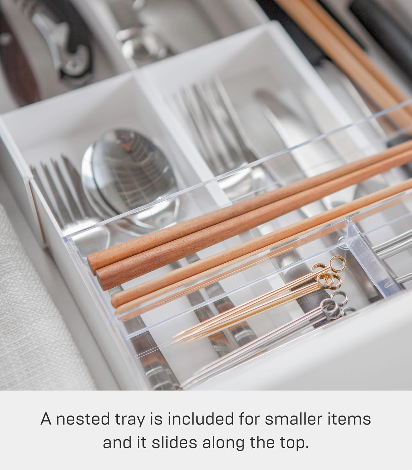 TOWER EXTENDABLE CUTLERY TRAY with SLIDE WH, Bianco image number 1