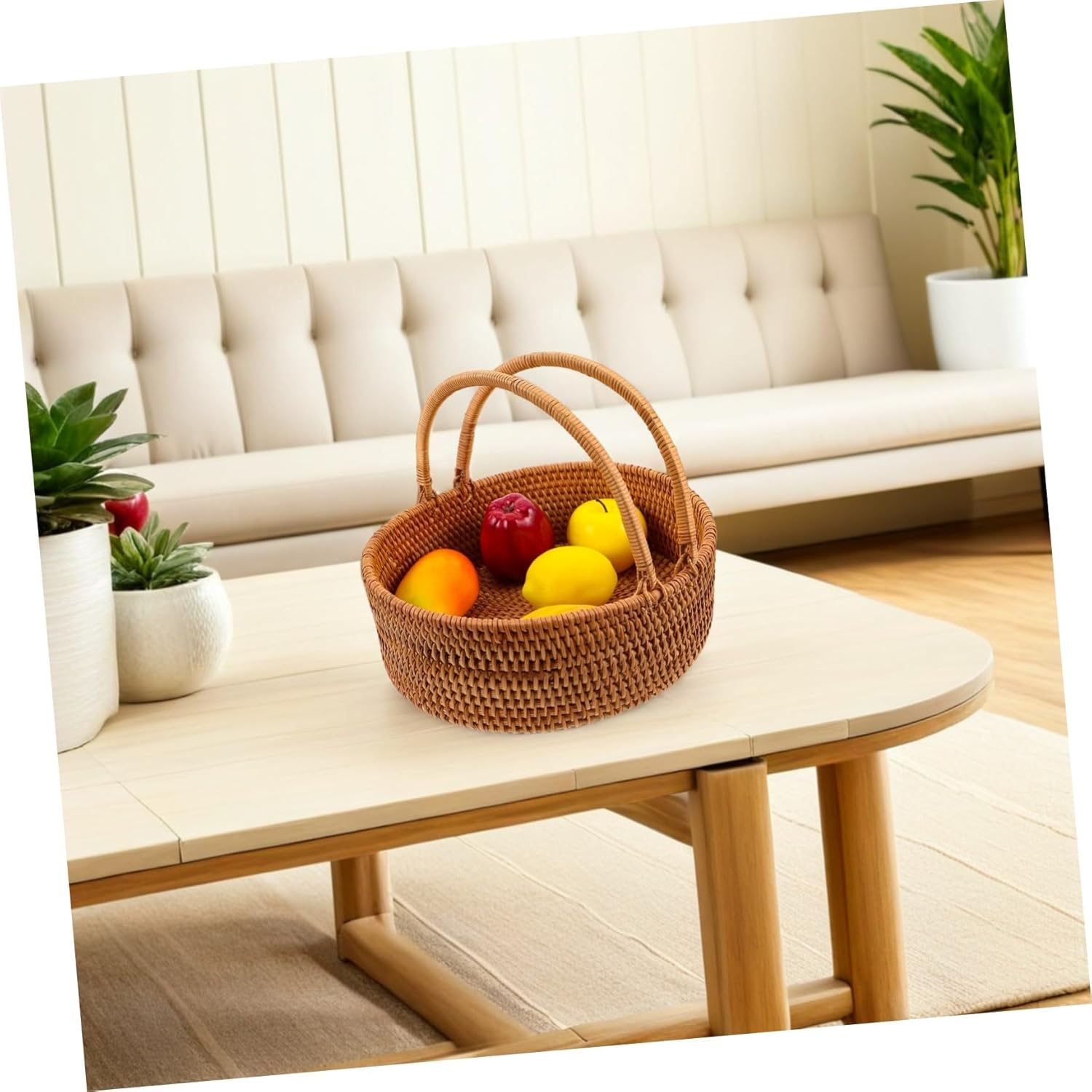 Mipcase Portable Large Willow Rattan Basket with Handle for Picnic and Fruit Storage Handwoven Kitchen Organizer with Openweave Breathable Design for Outdoor Activities and Home image number 1