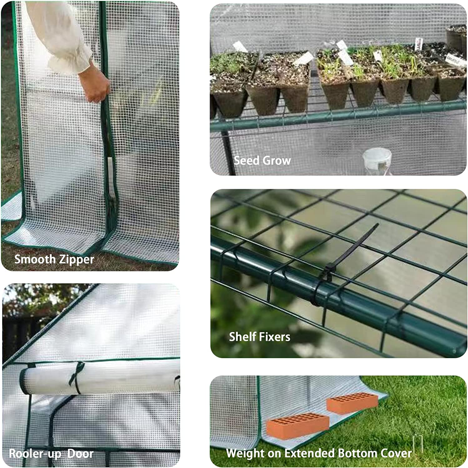 Green Houses for Outdoors, PE Walk in Greenhouse with 2 Side Mesh Windows, Portable Green House with Anchors & Ropes Stands up to Wind, 56"X56"X78" White image number 3