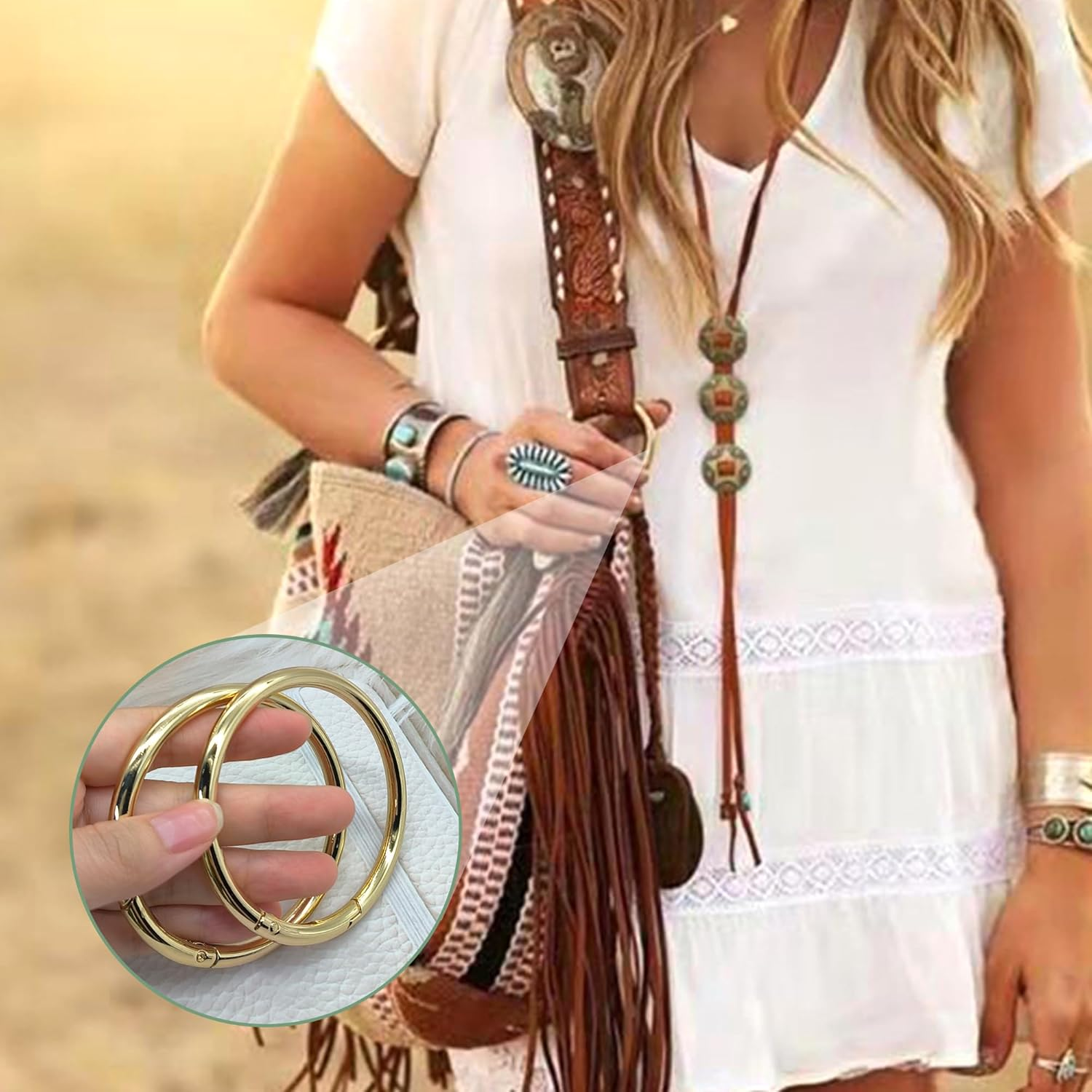 XCSJ Pack of 2 round Carabiner 75 Mm OD 63 Mm ID Very Robust Zinc Alloy round Carabiner Ring Carabiner Hook round Large Carabiner round O Ring for Key Chain, Bag, DIY Crafts Making - Gold image number 4