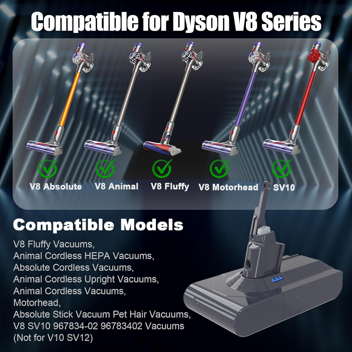 KUNLUN V8 Replacement Battery 21.6 V, Compatible for V8 SV10 Animal Absolute Motorhead Fluffy Cord-Free Handheld Cordless Vacuum Cleaner with 2 Filters + Brush + Screws, 4500 Mah image number 1