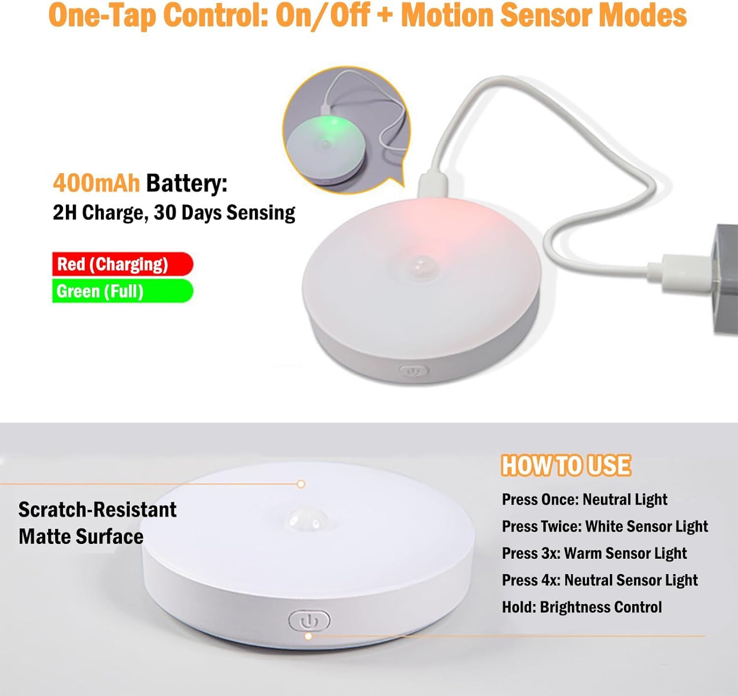 [6 Pack] LED Motion Sensor Night Light, Rechargeable, 3 Color Strip Light, USB Powered, Magnetic Mount, Auto On/Off, Wireless Human Body Sensor for Bedroom, Closet, Hallway, Anywhere Stair Light image number 3