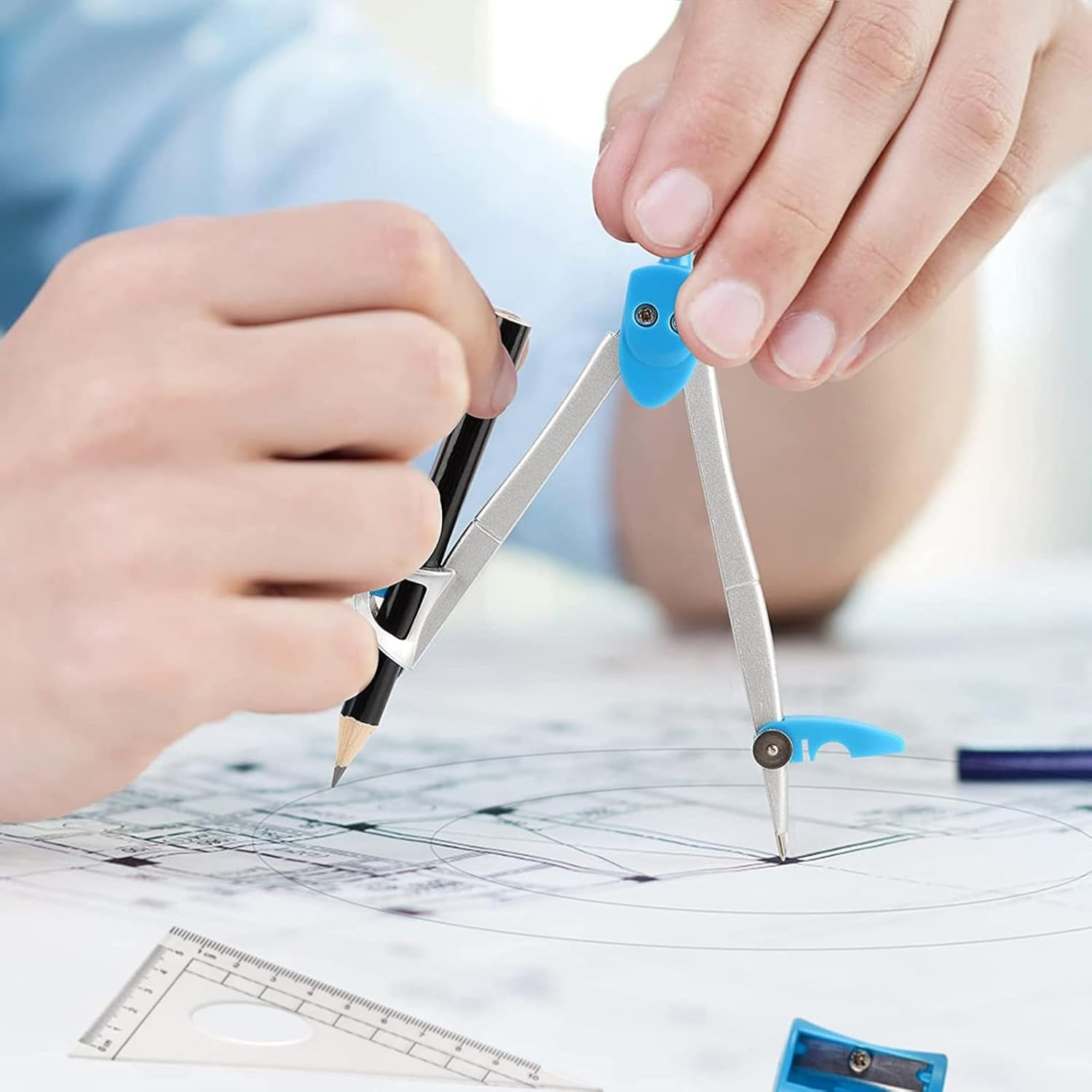 Math Geometry Kit Sets 10 Piece Student Supplies with Shatterproof Storage Box, Includes Rulers, Protractor, Compass, Eraser, Pencil Sharpener, Lead Refills, Pencil, for Drafting and Drawings image number 2