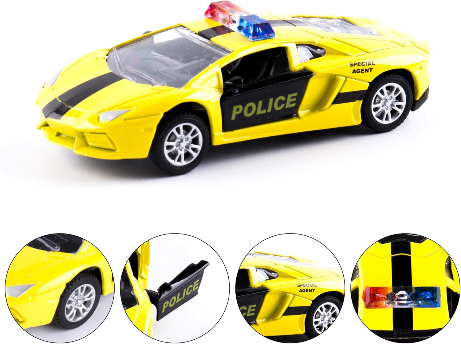 KIDAMI Die Cast Metal Toy Cars Set of 5, Openable Doors Pull Back Car Gift Pack for Kids (Police Car) image number 4
