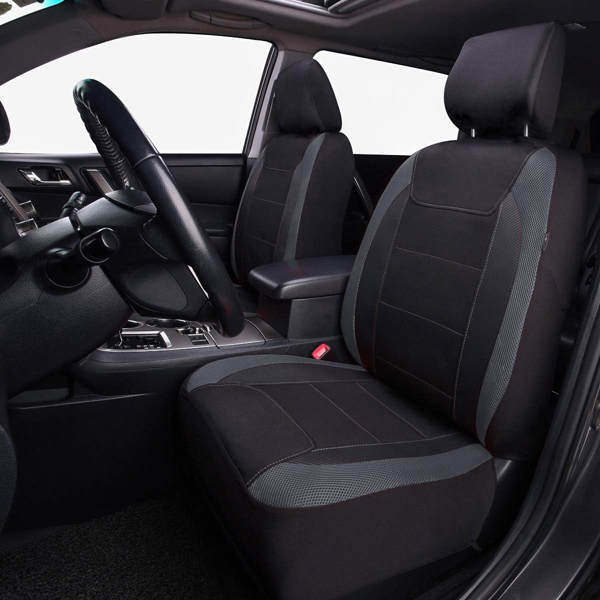 Flying Banner Gabardine Mesh Front Car Seat Covers Airbag Compatible Protector Universal for Most Car Truck Vans Suvs (Black and Grey) image number 6