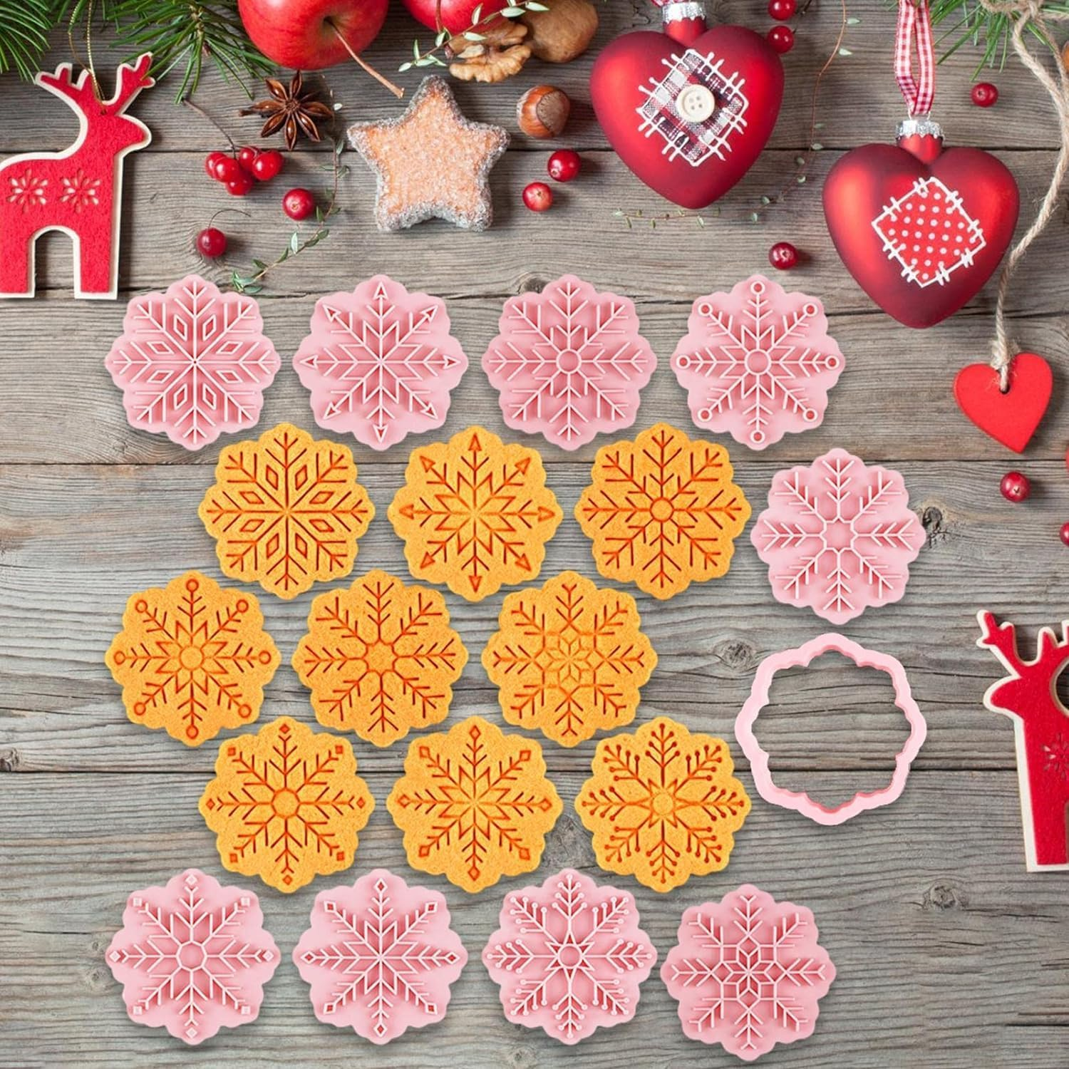 Christmas Pastry Stamper - 3D Pastry Stamp Cutters Christmas Snowflake Shaped - Cute DIY Cartoon Biscuit Baking Mold for Kids Yliu-Au image number 1