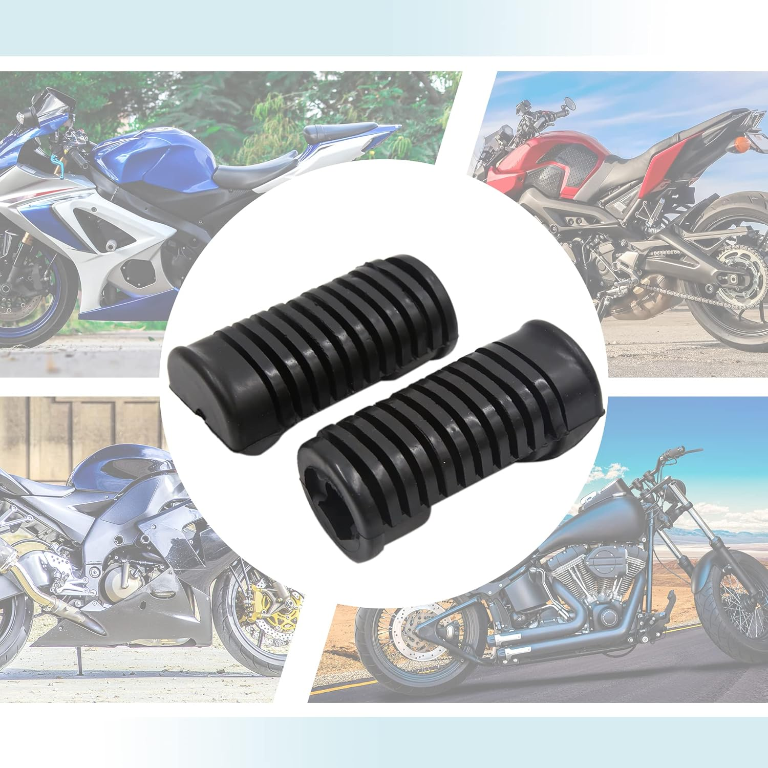 Uxcell 1 Pair 16Mm 19Mm Rubber Motorcycle Footrest Footpeg Foot Rest Peg Bike Bicycle Cycling Black for CG image number 3