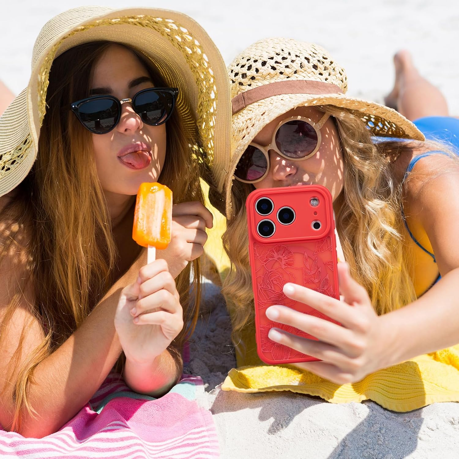 XIZYO Magnetic Case for Iphone 17 Pro Max, Compatible with Magsafe, Transparent Matt, Rose Floral Pattern, Shockproof Mobile Phone Case, Soft TPU Bumper Protective Case, Red image number 5