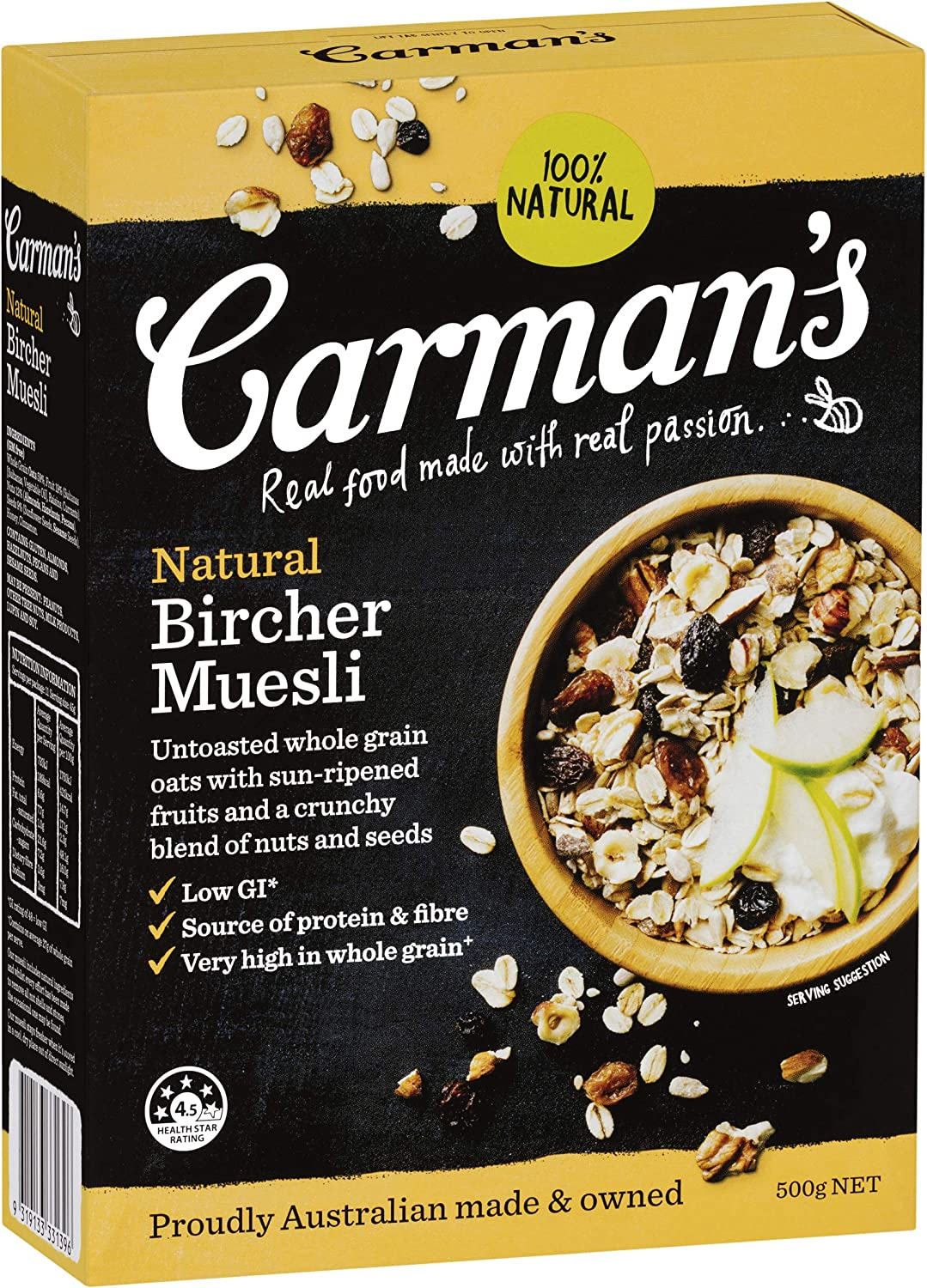 Carman'S Muesli Untoasted Natural Bircher 500G