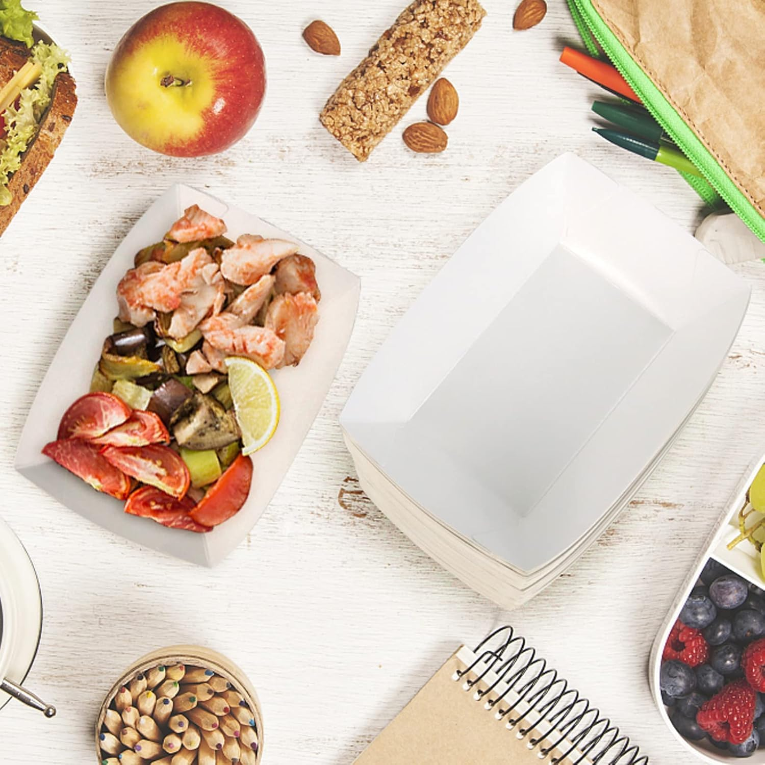 Kraft Paper Food Trays, 100 Pieces, Party Serving Boats for Snacks, Hot Dogs, Fries (100, White) image number 3