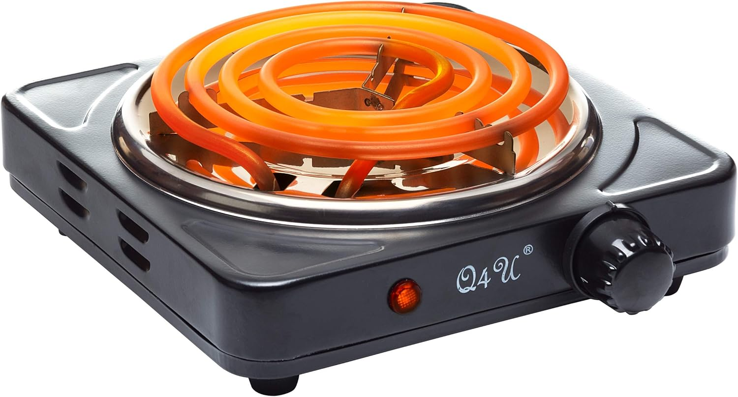 Q4U 1500W Burner Electric Charcoal Starter Coals Coconut Shells, Black, Slim