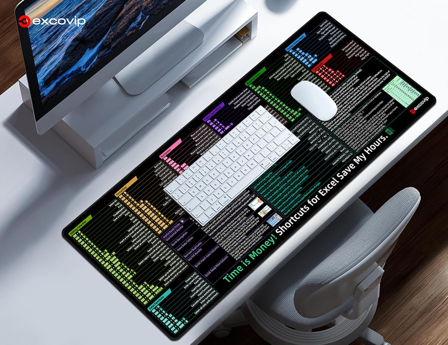 Excovip Excel Shortcut Mouse Pad for Office -31.4X11.7 Inch Large Keyboard and Mouse Pad, Non-Slip Rubber Mouse Mat with Excel Cheat Sheet 0309 image number 1