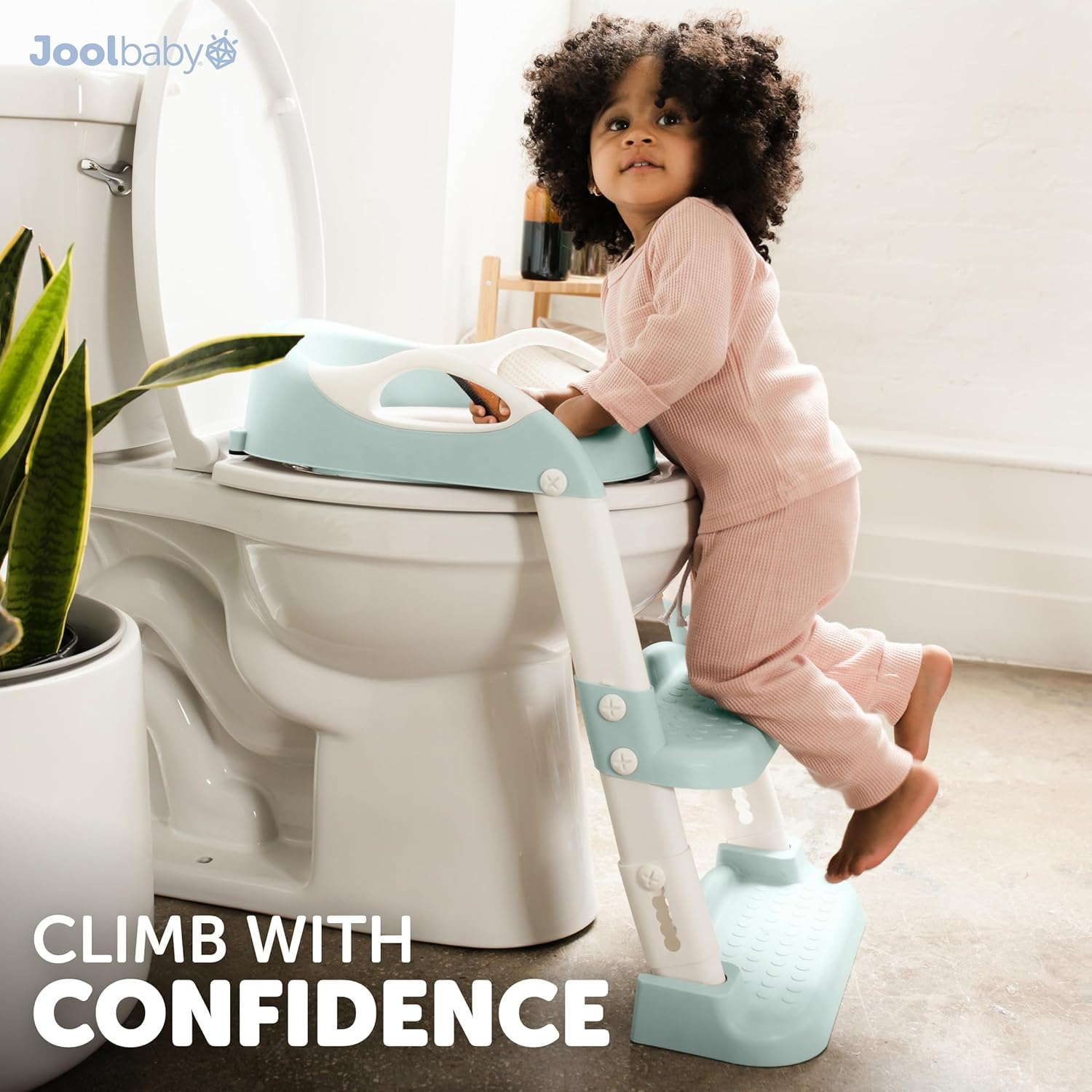 Jool Baby Potty Training Seat with 2 Step Ladder for Toddlers - Soft Cushioned Seat & Splash Guard, Adjustable Height (Aqua) image number 4