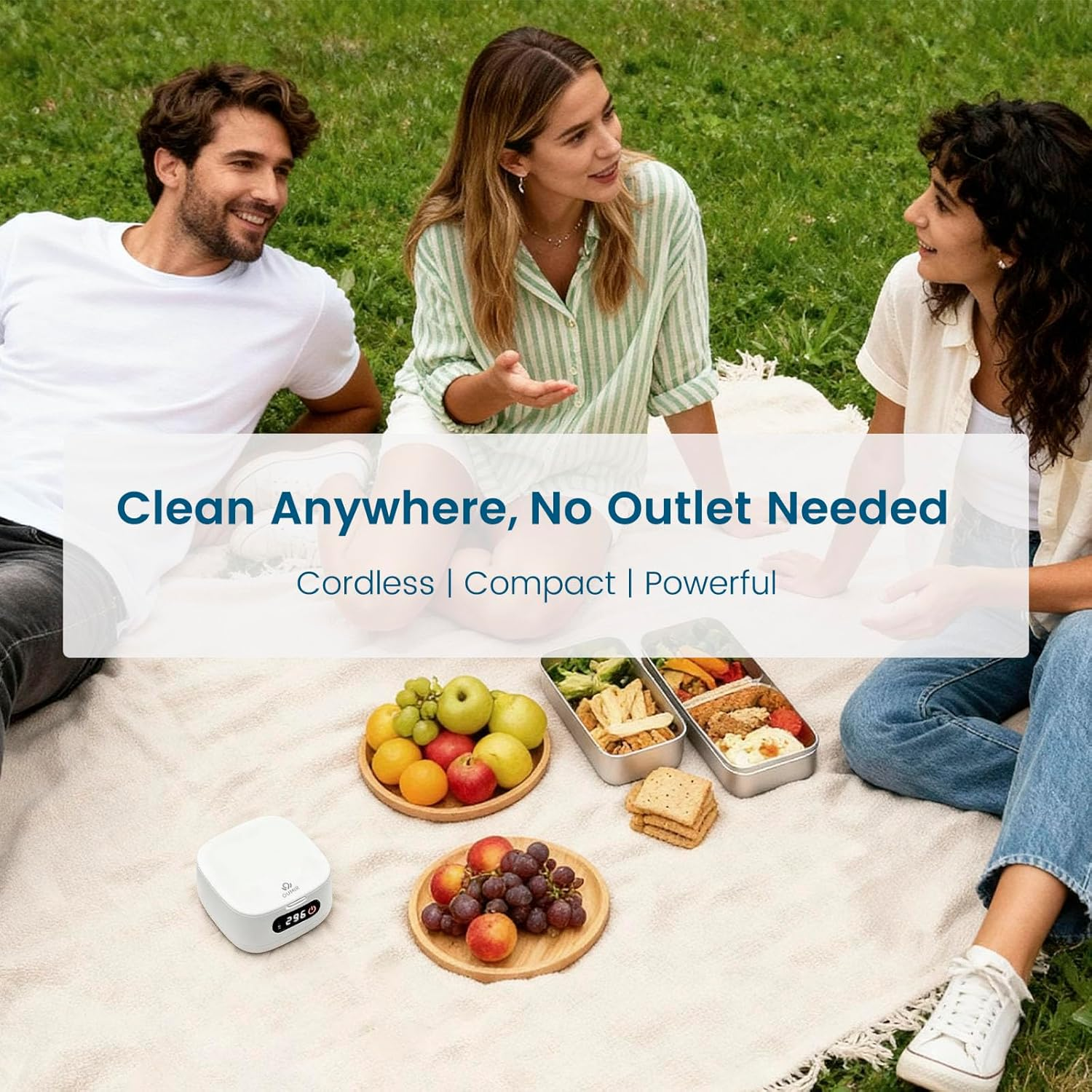 Dental Ultrasonic Retainer Cleaner Machine 52Khz Cordless Portable Movable UV Dental Cleaning Pod for Invisalign, Denture, Mouthguard, Nightguard, Jewelry, with Mirror, Outdoor Travel Cleaning image number 2