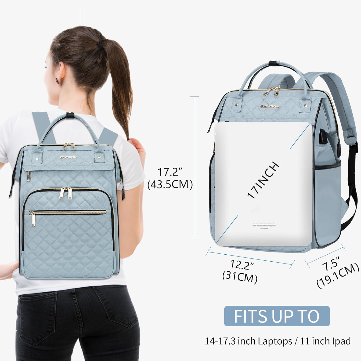 EMPSIGN 15.6-16.2 Inch Laptop Backpack for Women Men Water Repellent Back Pack with USB Port & RFID Blocking, Casual Light Weight College Student Book Bag for Travel School Work image number 6