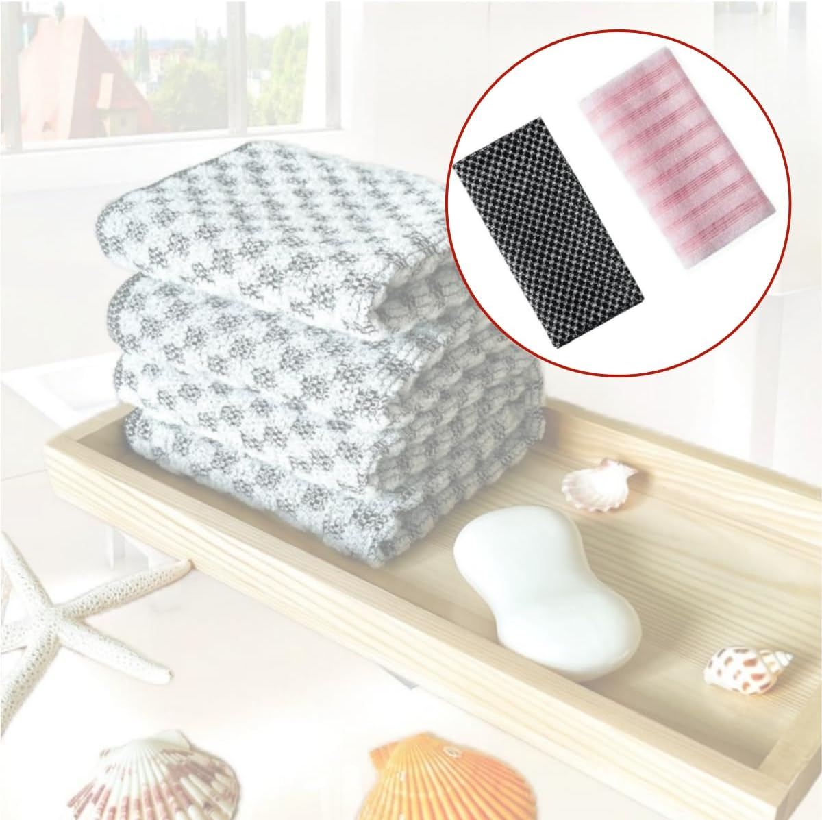 2 Pack Back Scrubber for Shower Bath,Scrub Wash Cloth,Exfoliating Washcloth Towel, Exfoliator Sponge Net Rag Back Washer，Scrub Both Sides for Use in Shower Bath(Black, Pink) image number 3