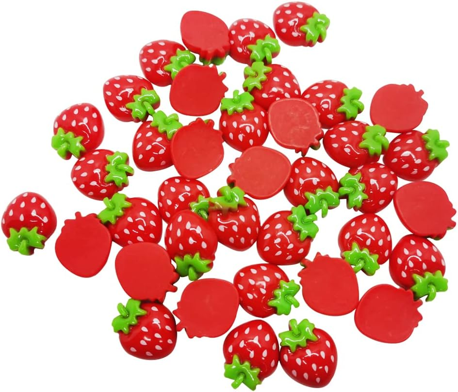 LLHDKF Rurili Mini Resin Strawberry Flat Back for Scrapbooking Embellishment DIY Craft Decors Hair Accessories 50 Pcs（A） image number 4