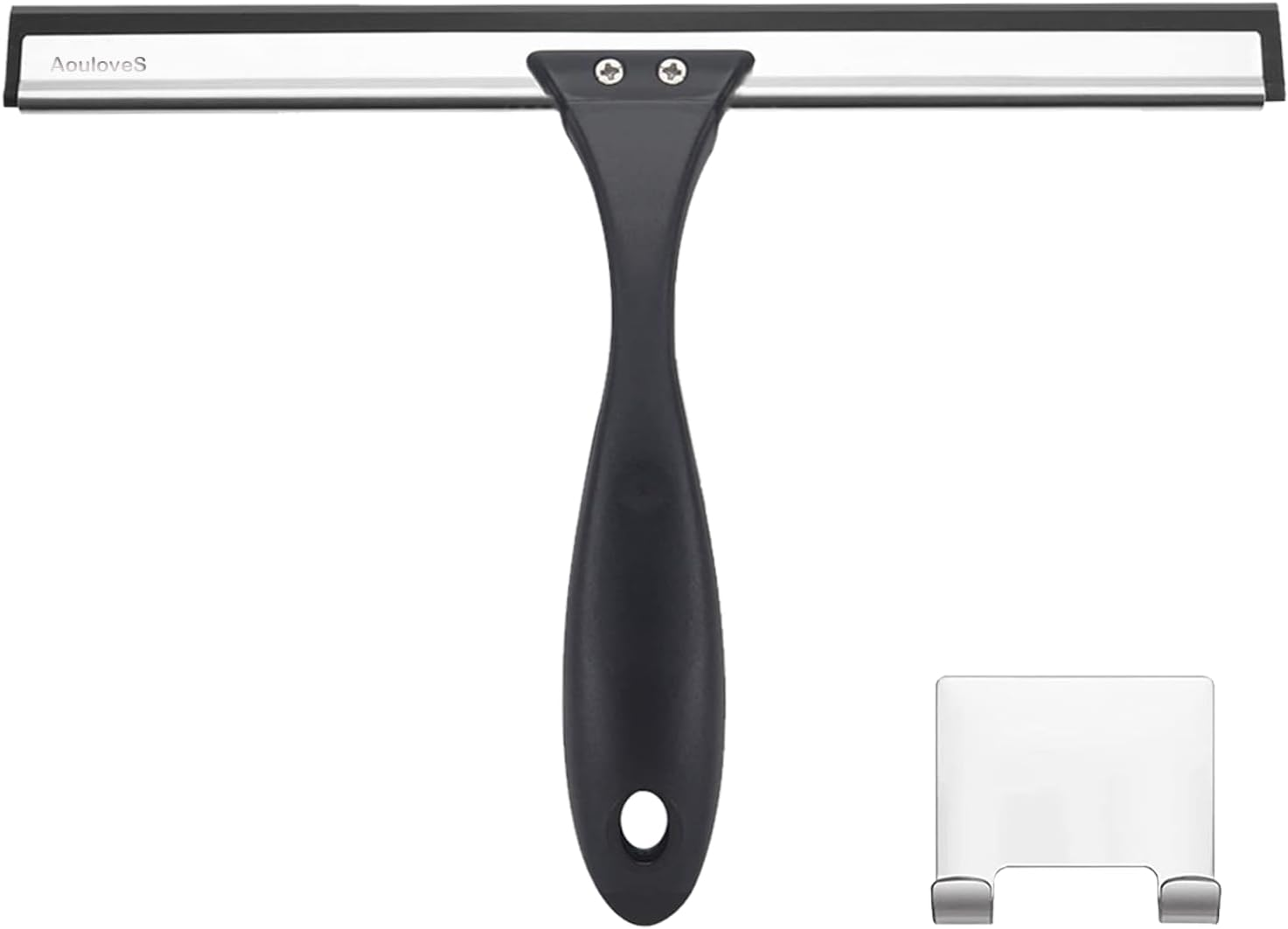 Aouloves Shower Squeegee for Bathroom Glass Doors,Rubber Window Cleaner Squeegee,All-Purpose with Hook Doors, Windows, Mirrors,Tiles and Car Glass, 10 Inches (10-Inch, Black) 10In