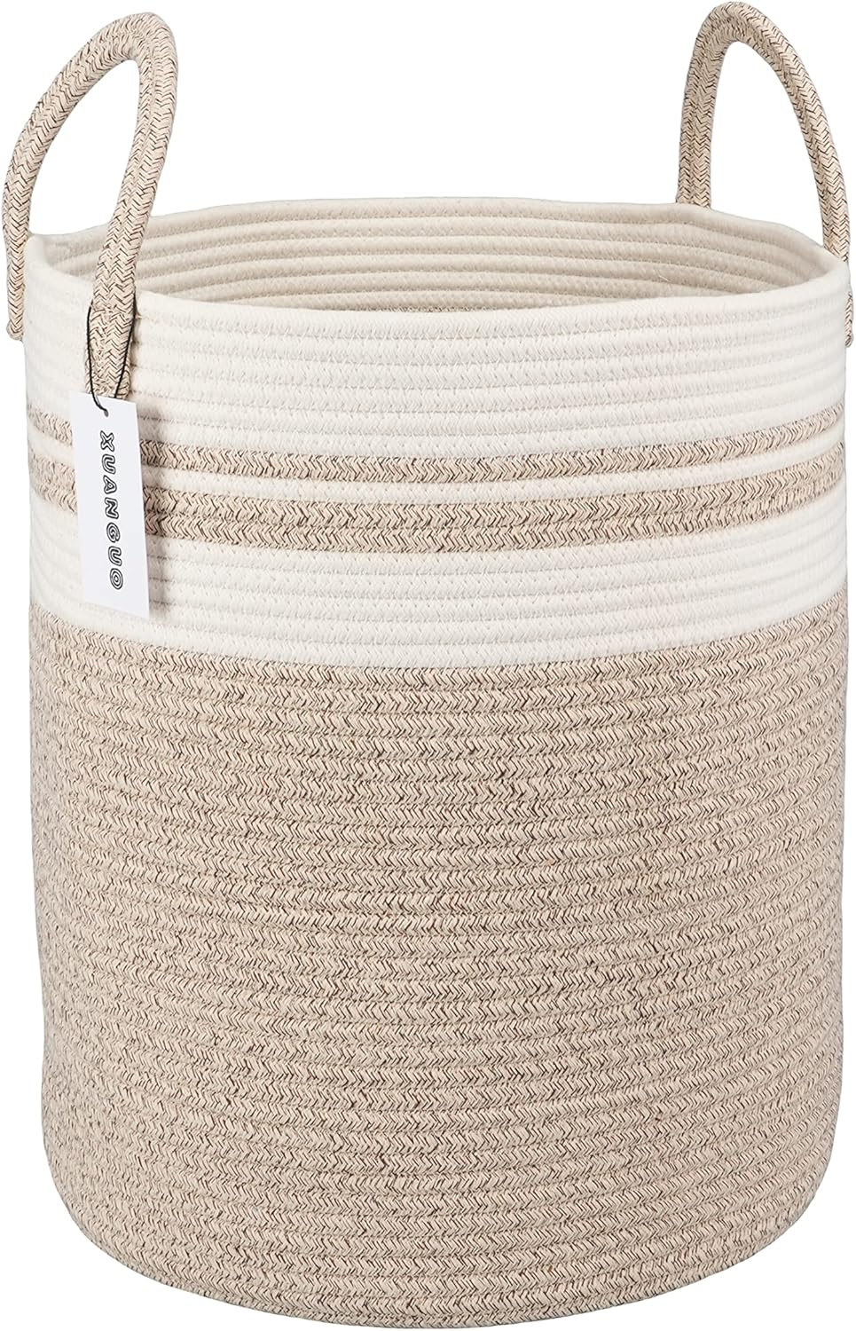 XUANGUO Cotton Rope Laundry Basket Hamper for Girls Kids Baby Nursery Hamper Bin Woven Storage Basket for Living Room Girls Room Boho Tall Rope Baskets for Blanket Toys Large Light Pink