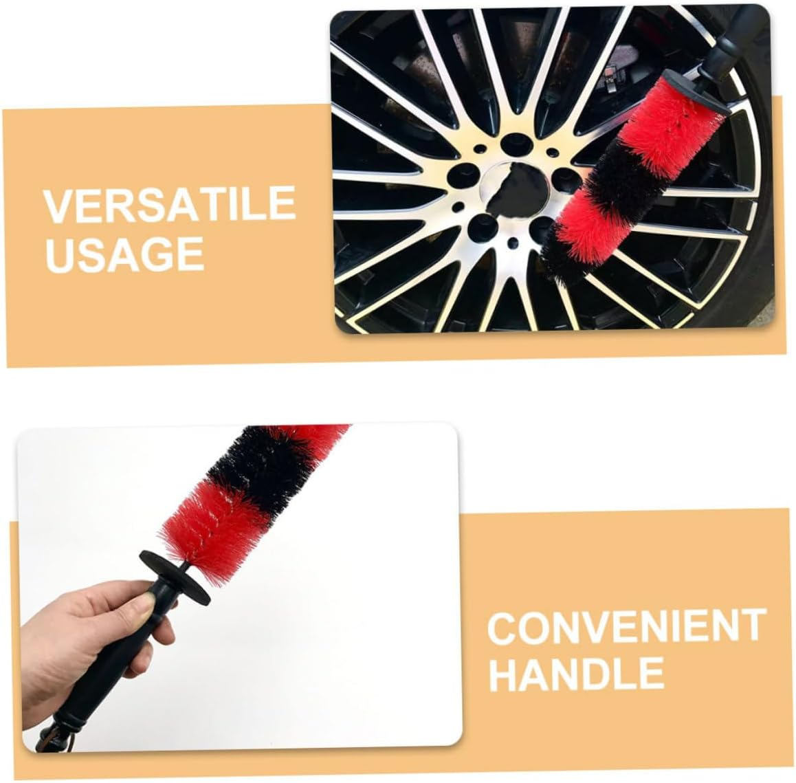 GRIRIW 3-Pcs Wheel Cleaning Brush Set with Red Elastic Bristles and Extended Rim Wire Design for Car Tire and Rim Care, Sturdy Tire Cleaning Brushes for Automotive Detailing and Wheel Maintenance image number 4