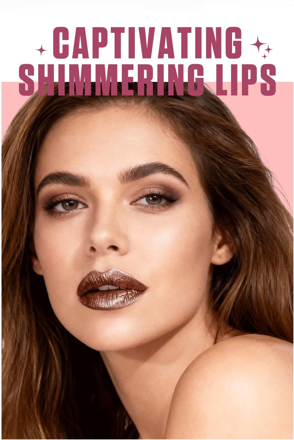 Metallic Pearl Lipstick - 5 Luxe Shades, 3D Shimmer Finish, Lightweight and Nourishing, High Impact Lipcolor,Magnetic Case, Long-Lasting Hydrating Lip Makeup (03 GILDED COCOA) - 01 Gold-Flecked Ruby image number 2