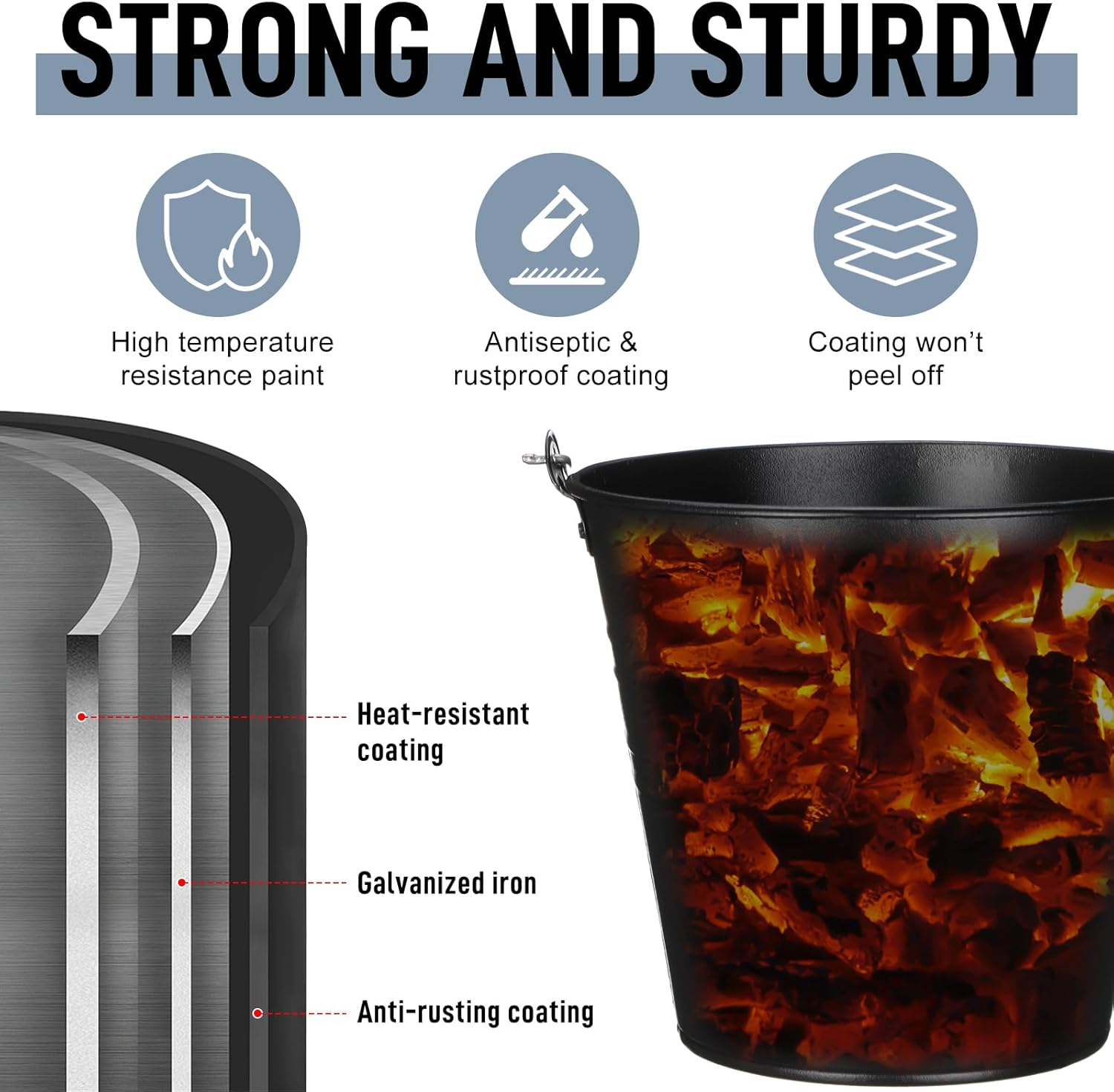 LOYIM 2 Pack Ash Bucket with Lid Fireplace Ash Bucket Black Metal Charcoal Bucket Fireplace Tool Ash Can for Fireplaces Fire Pits Hearth Wood Burning Stoves Indoor and Outdoor(3.2 Gallon)