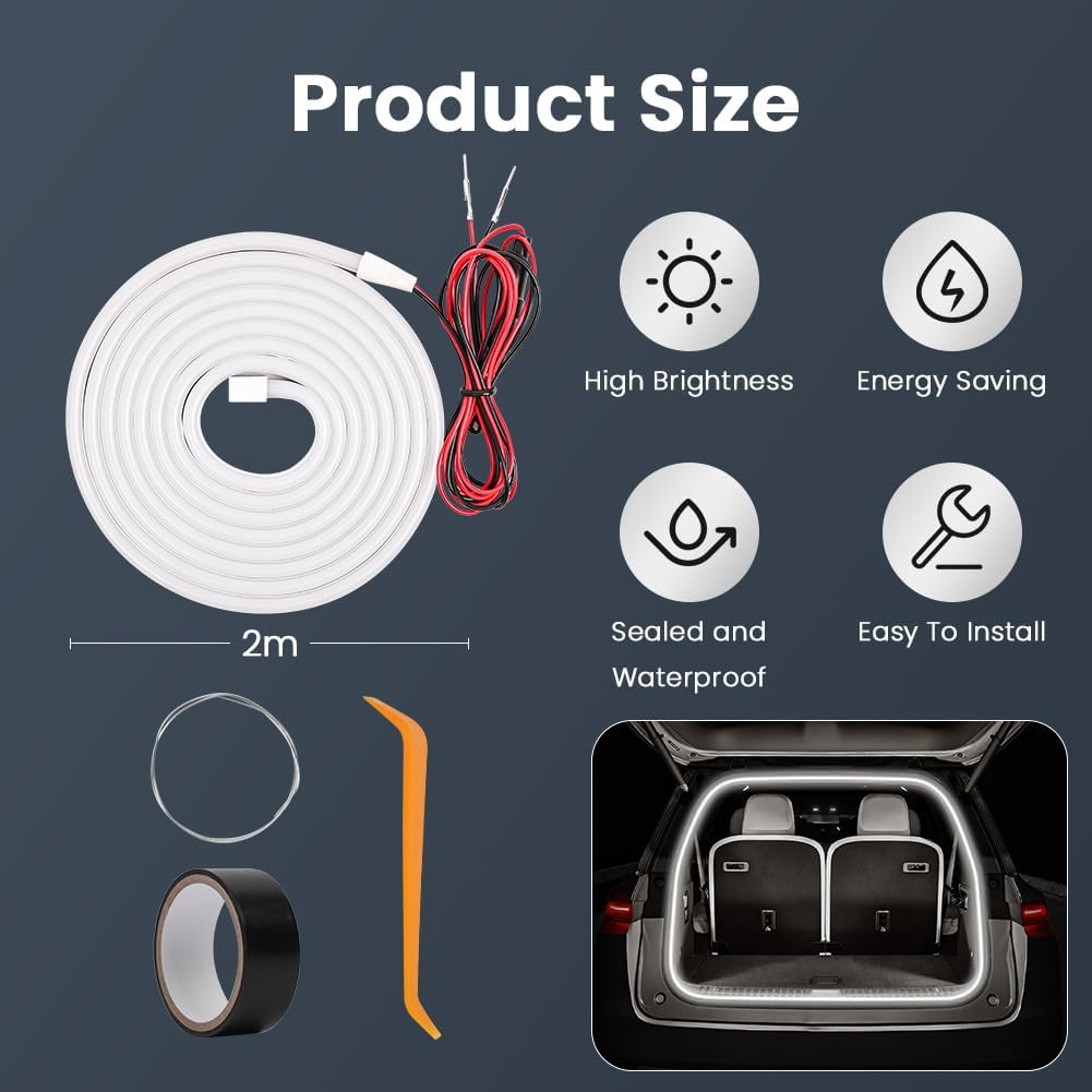 Car Boot Light Strip, Car Trunk Light Strip, Boot Lighting LED, Automatic Sensor Tail Box LED Strip Lights for Car Boot Interior Lighting Decoration (White, 2 M) image number 4