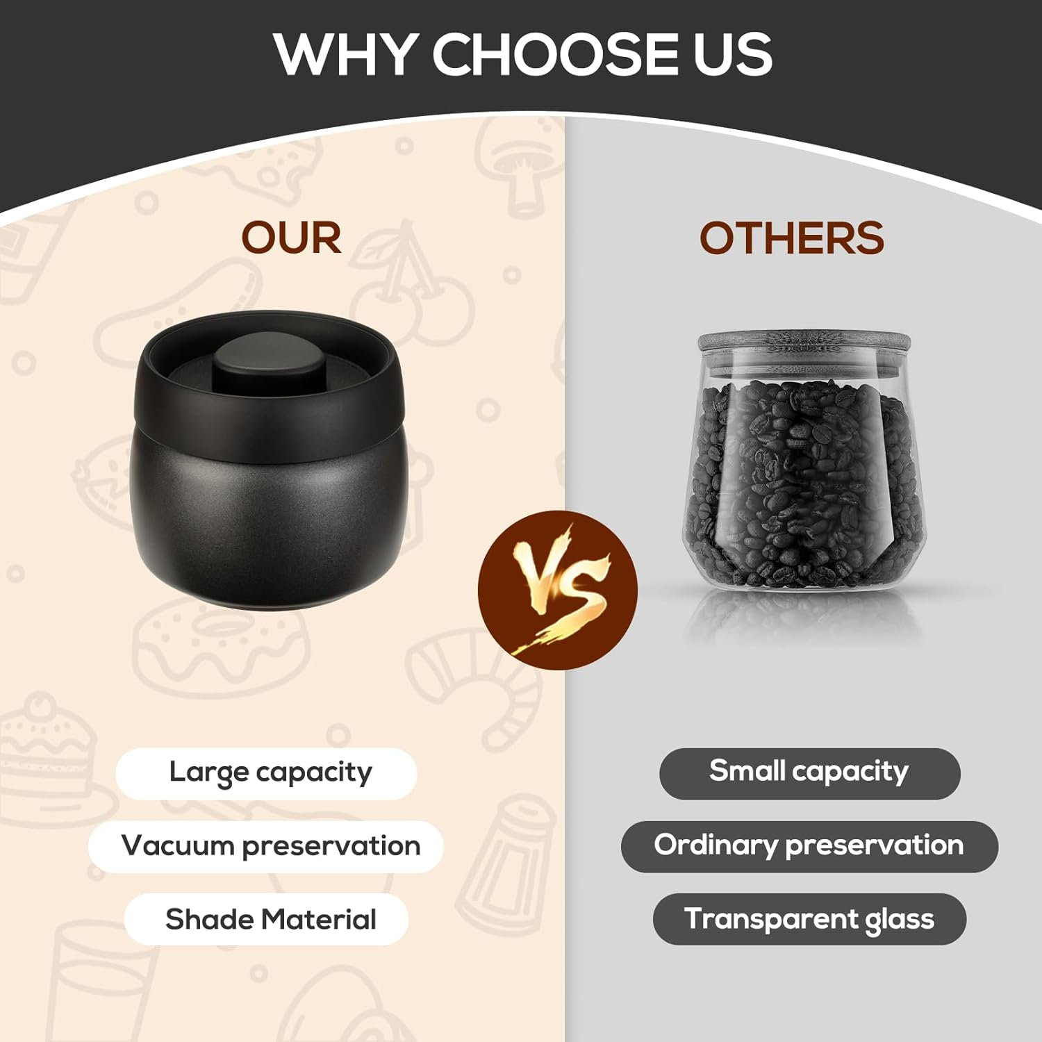 Cozary Stainless Steel Coffee Container, 400 Ml Vacuum Coffee Canister, Airtight, Coffee Beans Container with Vacuum Pump Lid, Airtight & Fresh, for Coffee Beans, Tea, Nuts, Seasoning (Black) image number 3