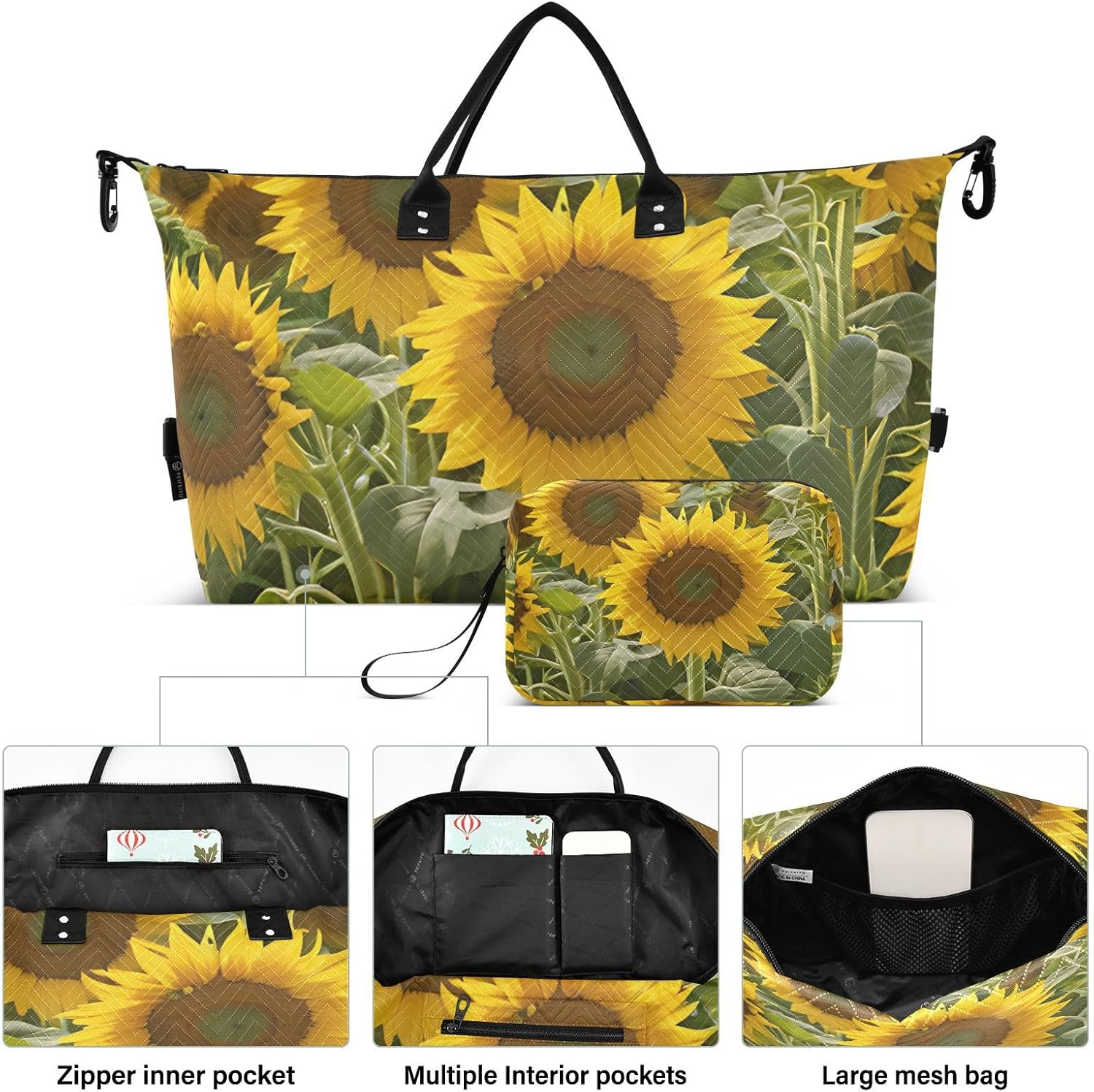 XYMZR Travel Duffel Bag, Sunflower Painting Sports Tote Gym Bag, Shoulder Weekender Overnight Bag for Women Men, Carry on Luggage with Toiletry Bags, Multi-Colored, Utility image number 2