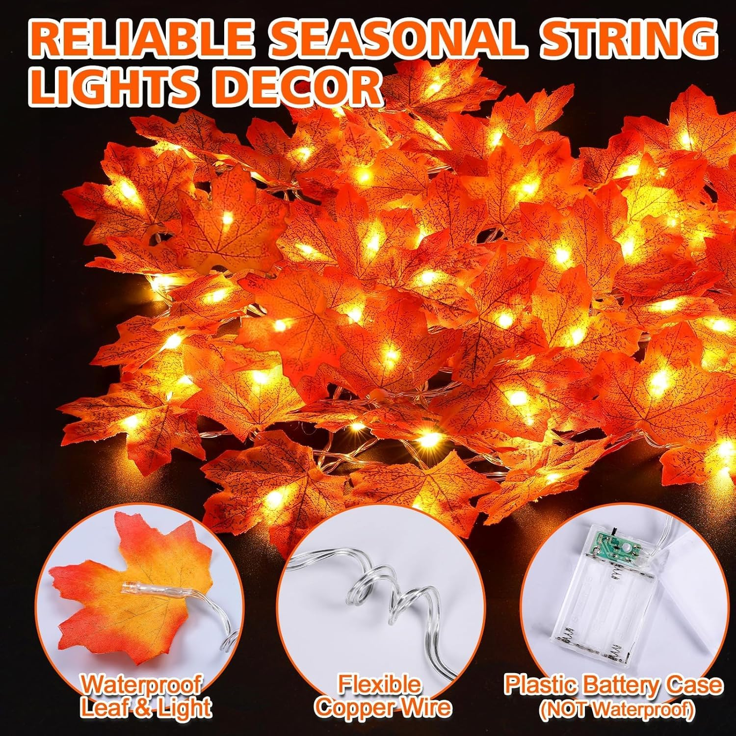 KATELUO Autumn Maple Leaf String Lights, 3 Metre 20 LED Autumn Light Garland Lights, Halloween Decoration Autumn for Halloween Thanksgiving Christmas Party image number 4