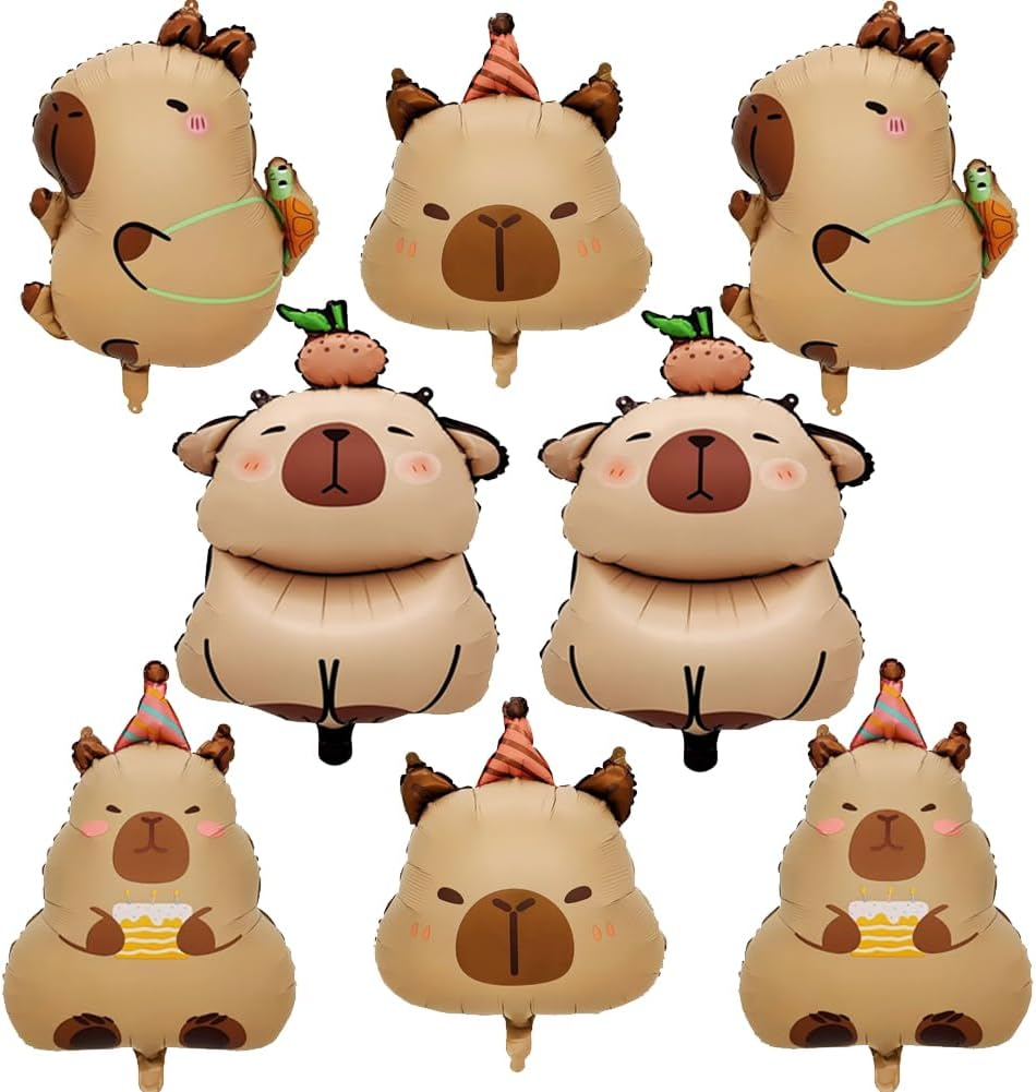 Kapybara Balloons, Large Birthday Balloons, Animal Helium Balloon, Foil Balloon for Children'S Birthday Party, Baby Shower, Pack of 8