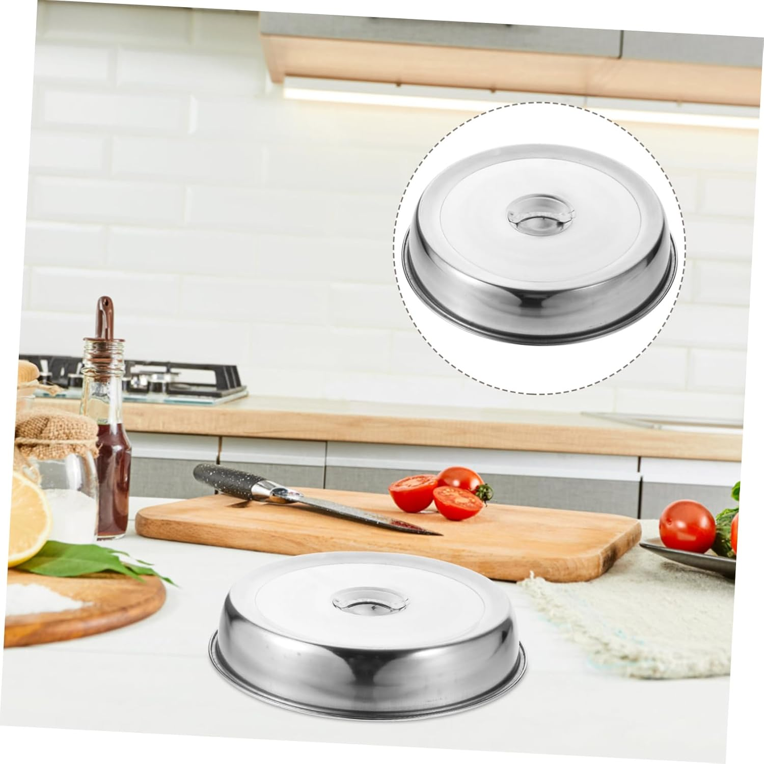 Healeved 2Pcs Stainless Steel Steak Cover, 24Cm round Griddle Dome, Dust-Proof Food Protective Cover for Indoor and Outdoor Bbq, Kitchen Use, Silver image number 2