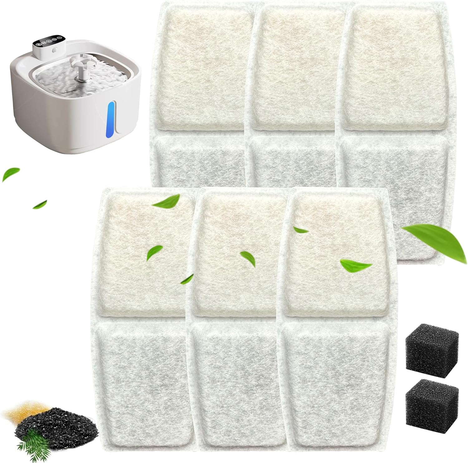 Pet Water Fountain Filter Pack - 6 Replacement Filters & 2 Sponges for TUXOIUBA 3.2L Cat Fountain image number 2