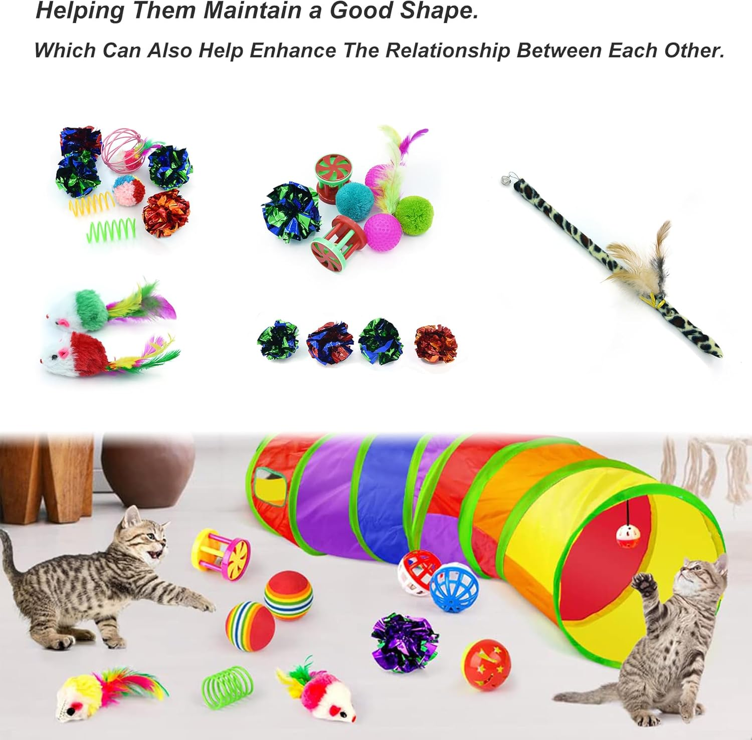 Cat Toys, Kitten Toys Cat Toys for Indoor Cats, Cat Toy Bulk Bundle, Include Cat Springs, Cat Wand, Cat Tunnel, Cat Teaser, Feather, Crinkle Balls for Cats, Cat Toy Mouse, Cat Tunnels for Indoor Cats image number 5