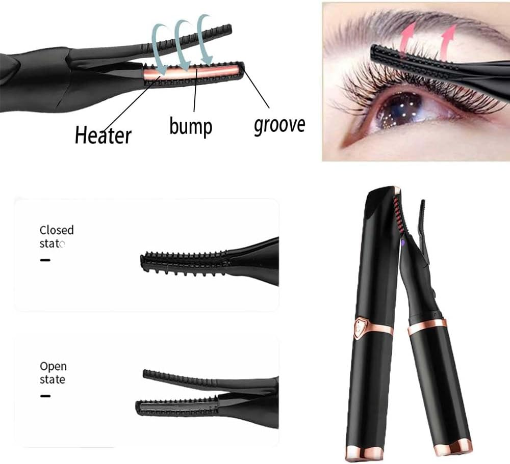 Heated Eyelash Curler for Women with Built-In Comb, USB Rechargeable 2 in 1 Clip-Type Eyelash Curler 3 Temperature Modes image number 1