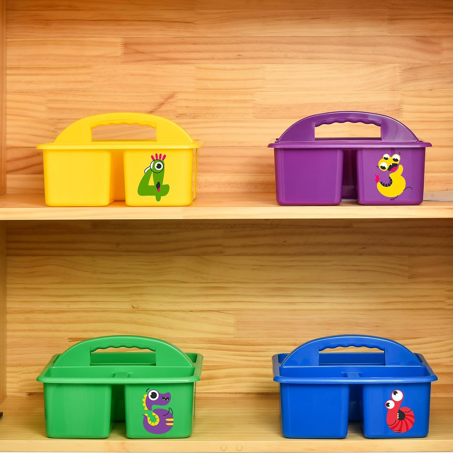 Plastic Classroom Storage Caddy Organizer with Handle, 6-Pack 3 Compartments, Teacher Supply Caddy for Classroom Organization, Table, Desk, Office, Craft Art Caddy for Kids - Assorted Colors