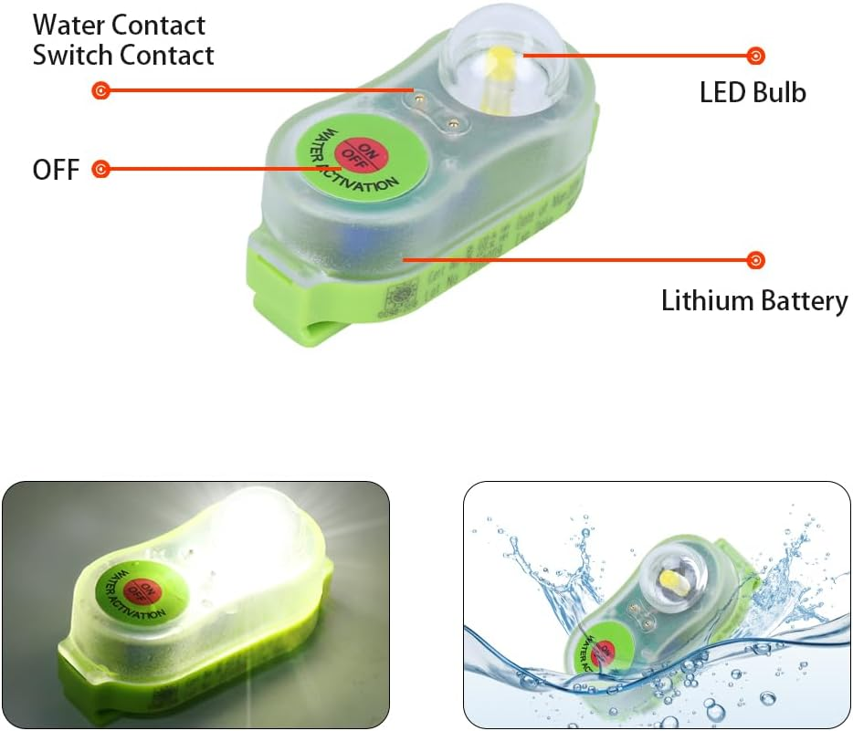 Life Jacket Light, Strobe Light Water Activated Seawater Self Lighting High Intensity Beam Locator Emergency Long Range Rescue LED Flashing Beacon image number 1
