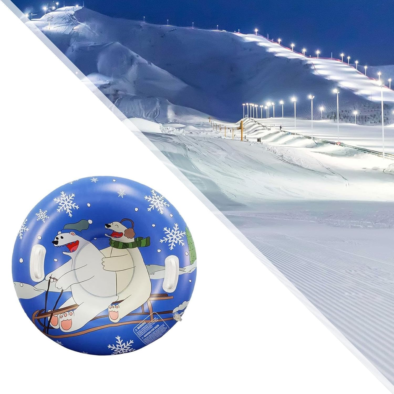 Tadill Inflatable Snow Tube Winter Toboggan Toy PVC Ski Tube Accessory 85Cm Diameter Inflatable Sled with Handles for Tobogganing Birthday image number 3