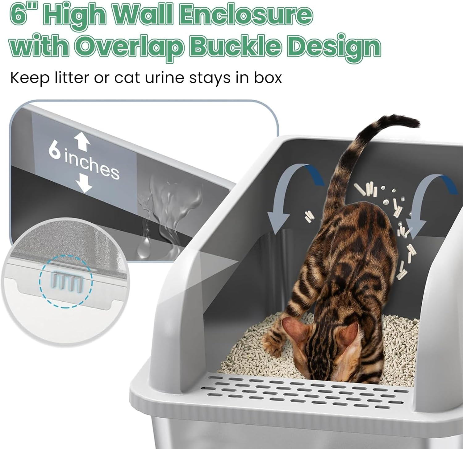 KELIOO Cat Litter Box, Extra Large Stainless Steel Litter Box with Cat Mat and Scoop, Metal Kitty Litter Boxes High Sided, Non-Sticky, Anti-Urine Leakage, Easy Cleaning image number 2