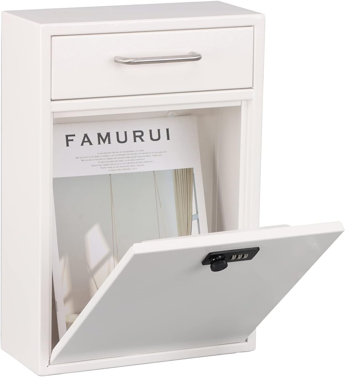 Xydled Wall-Mount Mailbox with Combination Lock, High Security Durable Drop Box, Hanging Secured Postbox, Rust-Proof, Letter Deposit Payment, White,Xl Large