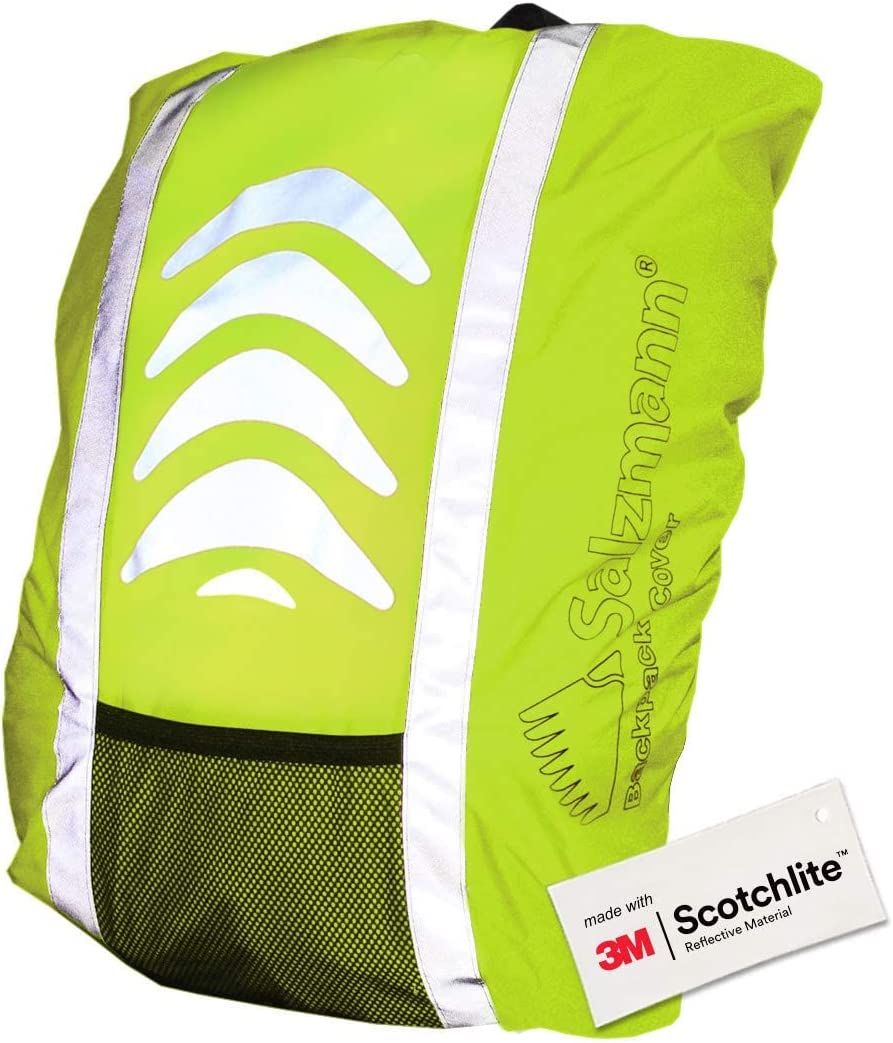 Salzmann Reflective and Waterproof Backpack Cover - Made with 3M Scotchlite - High Visibility Raincover for Rucksacks