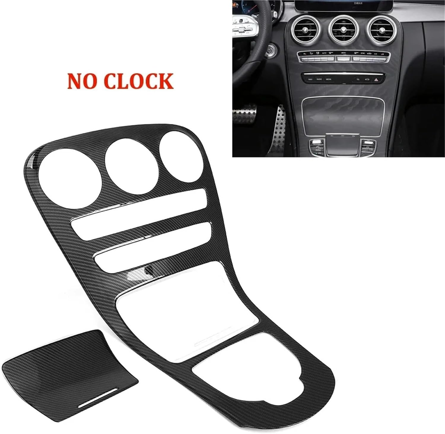 Carbon Fiber Gear Shift Panel Car Center Console Panel Decoration Cover Trim Fit for Mercedes Benz C-Class W205 C180L C200 C300 GLC X253 2015-18 Carbon(Without Clock) - Without Clock image number 3