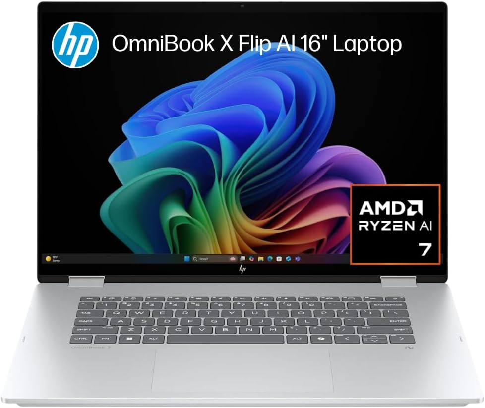 HP Omnibook X Flip Next Gen AI 14" Laptop, 2K Touch Display, AMD Ryzen&trade; AI 5 Processor, 16GB RAM, 512GB SSD, Windows 11 Home, Glacier Silver, C5AY3PA image number 4